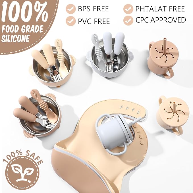 Yinder 15 Pack Silicone Baby Feeding Set Include Baby Bowls Spoons Forks - Image 2