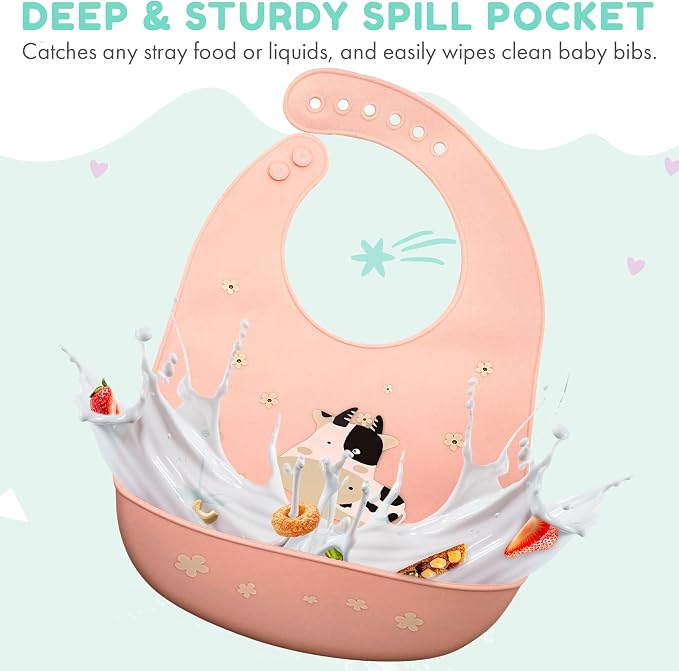 Silicone Baby Bibs Unisex, Self-Feeding, Catch-all Large Pocket, 6-48 months - Image 6