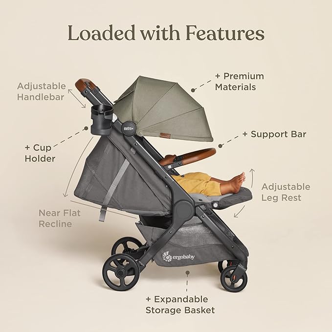 Ergobaby Metro+ Deluxe Compact Baby Stroller, Lightweight Umbrella Stroller - Image 3