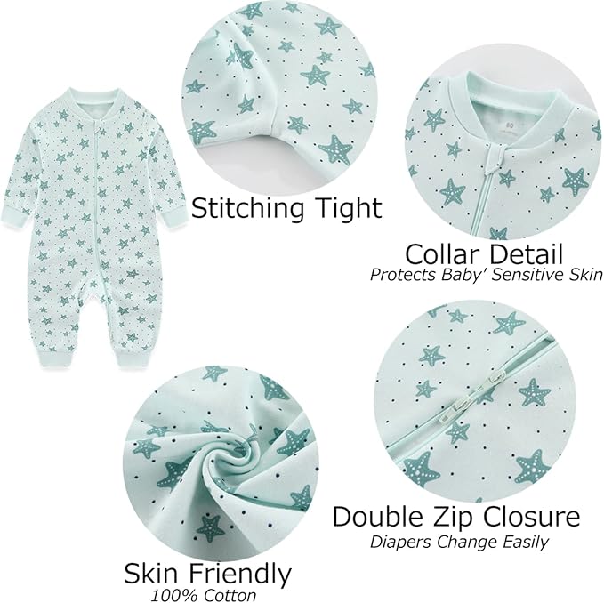 Newborn Baby 2-way Zipper Romper Cotton One-piece Jumsuit 3-pack, 0-24 Months - Image 2