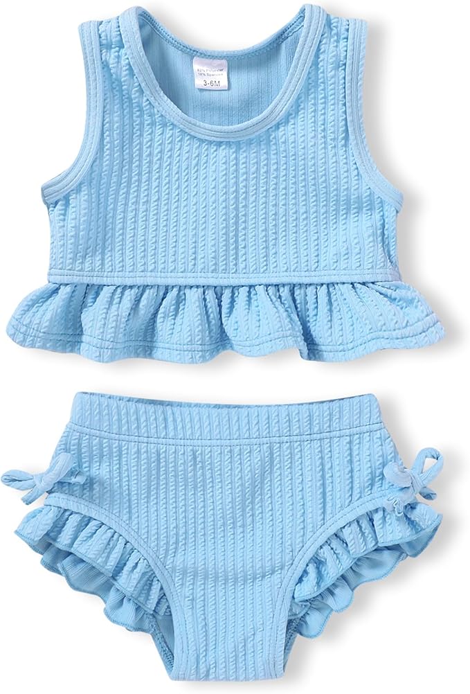 HAPPYMA Baby Swimsuit Toddler Girl Bathing Suit Summer Solid Color Bikini Set by FuntodressHappyChildhood