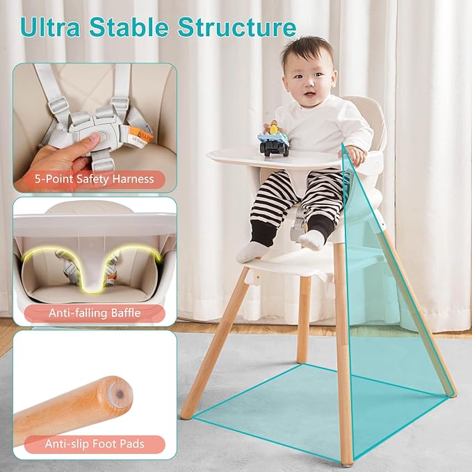 High Chair, 6 in 1 Wooden Convertible High Chairs - Image 5