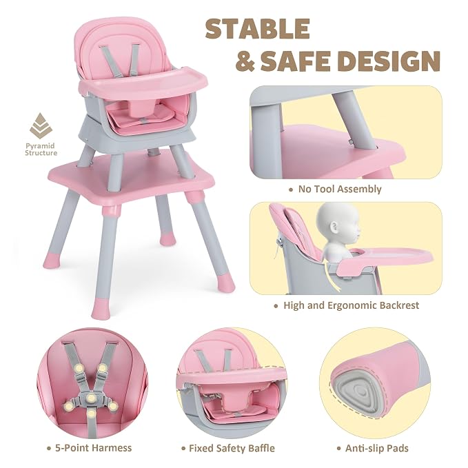 Baby High Chair, 8 in 1 Convertible Highchairs - Image 4