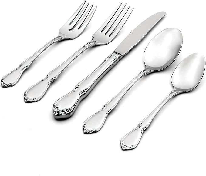 Oneida Silverware Set, Chateau 5-Piece Fine Flatware Place Setting, Service - Image 3