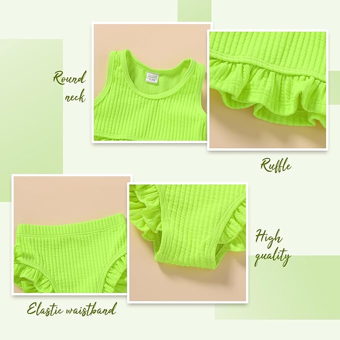 HAPPYMA Baby Swimsuit Toddler Girl Bathing Suit Summer Solid Color Bikini Set - Image 4