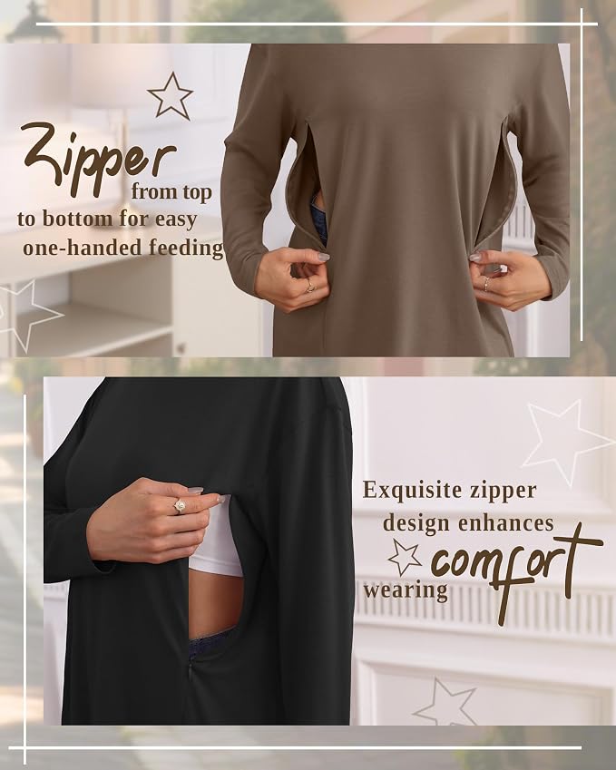 3 Pack Women's Nursing Breastfeeding Tops, Long Sleeve Maternity Shirts - Image 3
