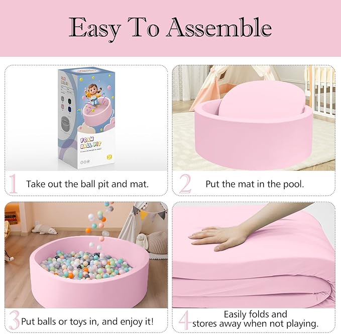 Ball Pit for Toddlers, 35.4"x 11.8" Foam Ball Pits, Indoor Soft Round Baby - Image 3