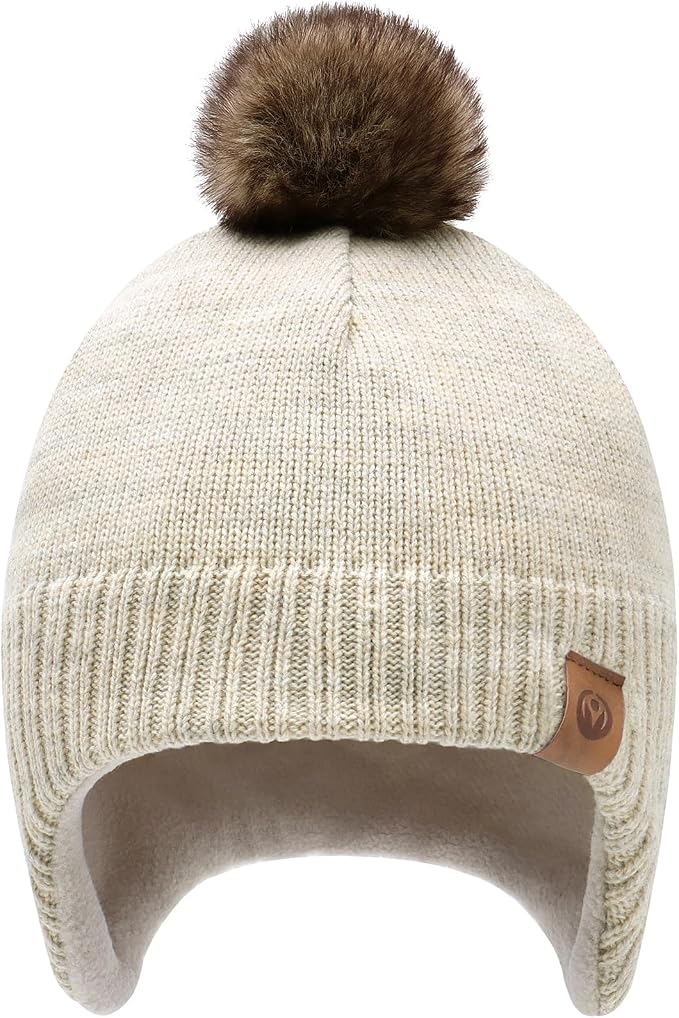 Duoyeree Kids Beanie Hat for Boys Girls Pom-pom Kint Hats Cozy Lining Winter - Image 2
