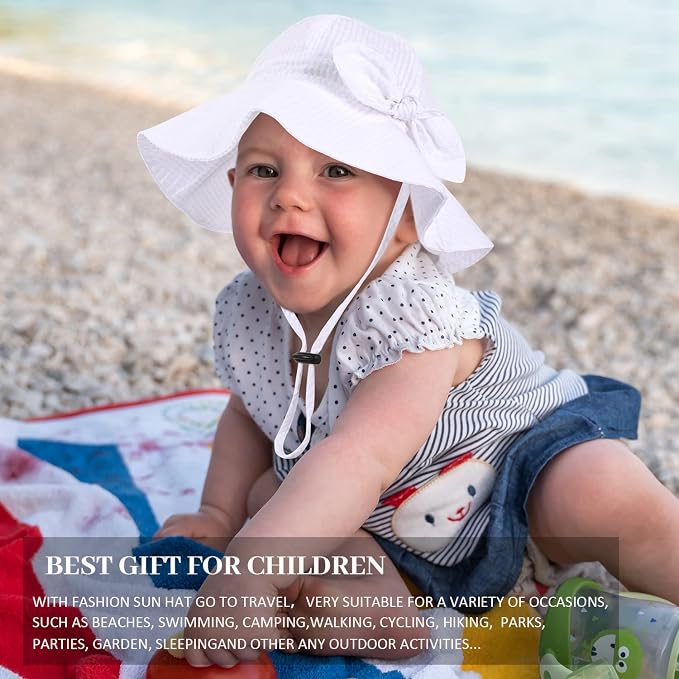 Baby Girl Sun Hat with UPF 50+ Outdoor Adjustable Beach Hat with Wide Brim - Image 6