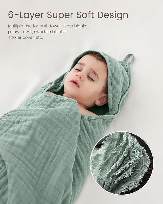 Hooded Baby Towels for Newborn, 35x35 Inch 2 Pack 100% Muslin Cotton Baby Bath - Image 3