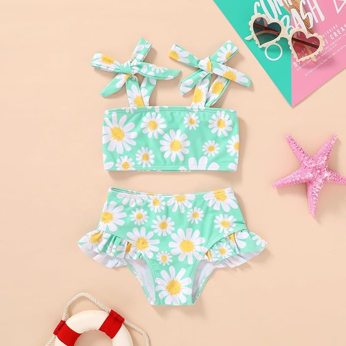 YOUNGER TREE Toddler Girls Two Pieces Swimsuit Color Block Stripe Swimwear - Image 2