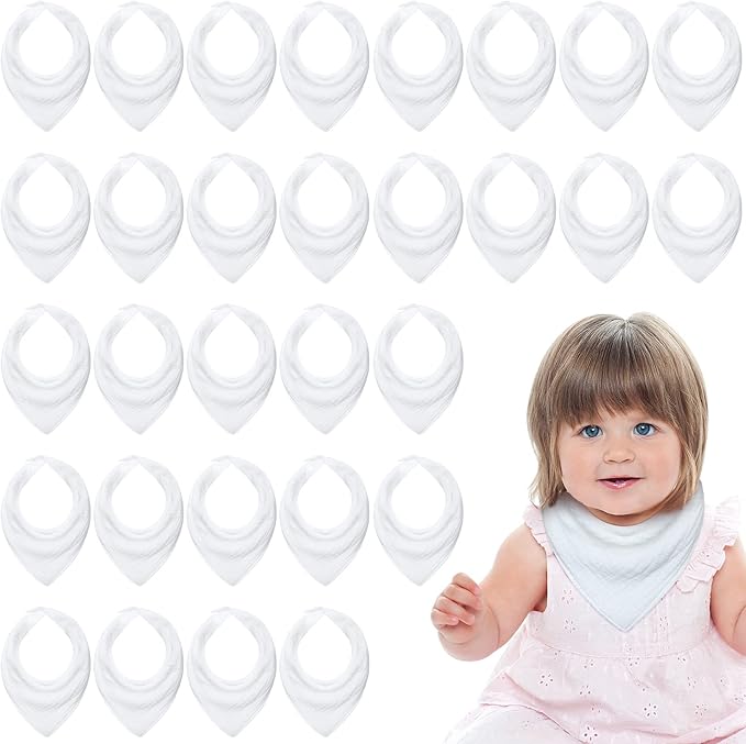 Giegxin 30 Pcs Muslin Baby Bibs White Bandana Drool Unisex Girls Boys Triangle - Image 8