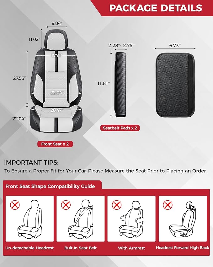 FREESOO Black White Front Car Seat Covers - Image 2