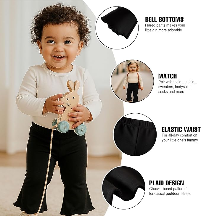 SOBOWO Checkered Baby Girl Flare Pants 3 Pack Toddler Bell Bottoms Plaid Ruffle - Image 3