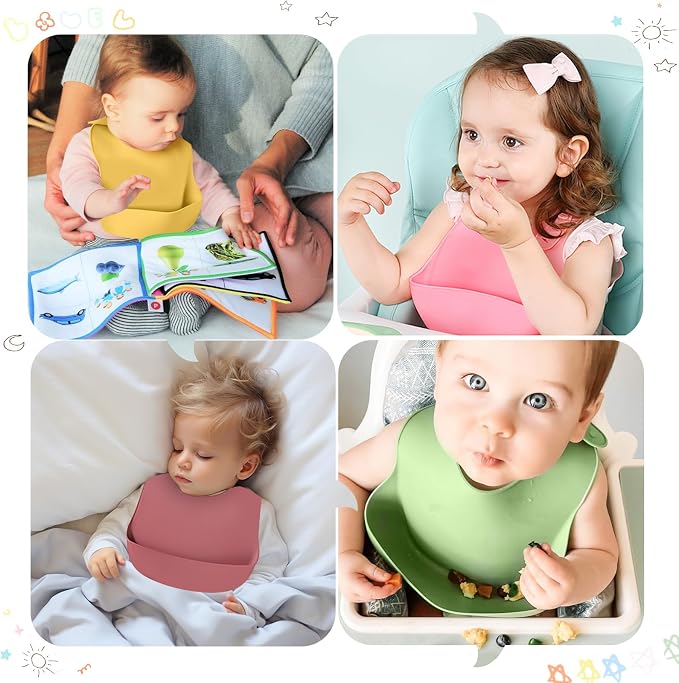 Silicone 8-Pack Bibs for Babies Toddlers Girls| Adjustable Waterproof BPA Free - Image 7