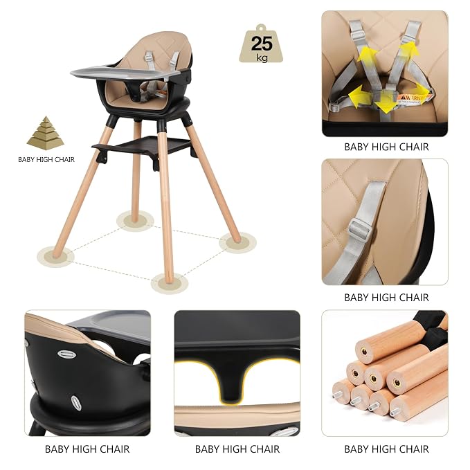 6 in 1 Baby High Chair, Convertible Wooden High Chairs/Booster Seat - Image 4