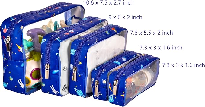 TSA Approved 5-Piece Diaper Bag Organizer Pouch Set Clear Waterproof TPU Kids - Image 2
