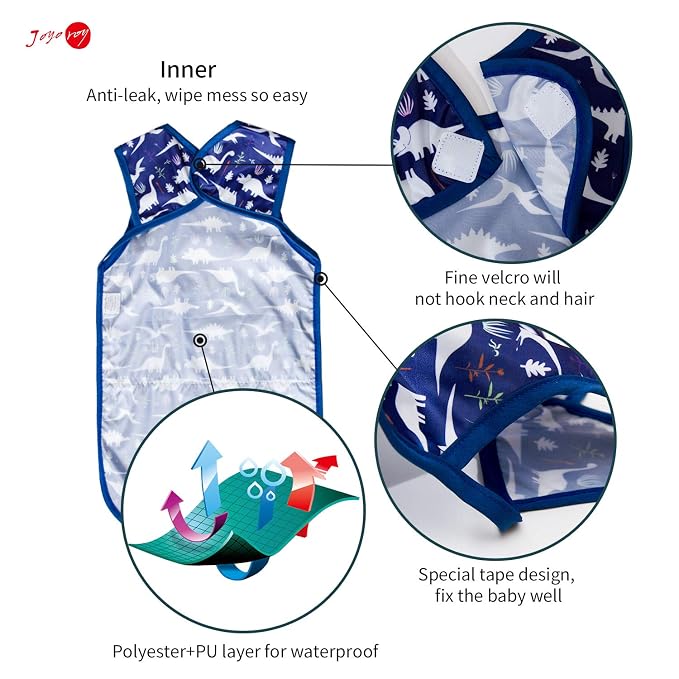 Joyo roy Mess Proof Baby Bibs for Eating Waterproof Toddler Bibs for Boys 2-4 - Image 3
