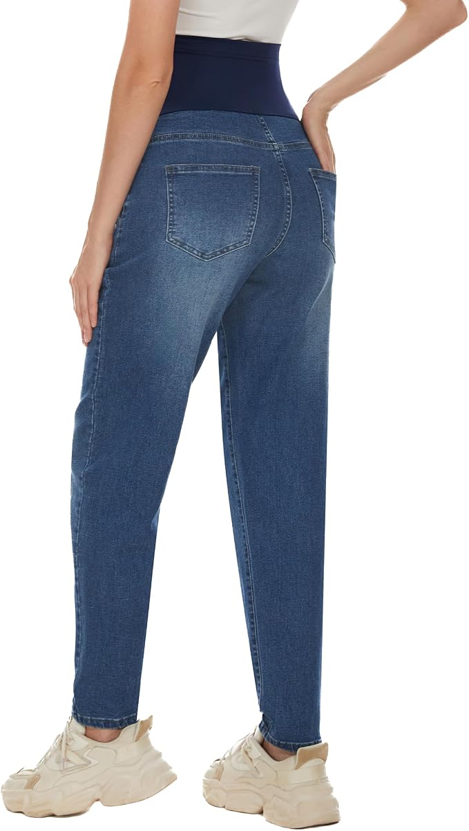 POSHGLAM Women's Maternity Jeans Over Belly Comfy Stretch 28'' Boyfriend Jeans - Image 5