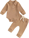 Newborn Baby Boy Girl Clothes Ribbed Knitted Long Sleeve Romper Pants Solid by MABABY