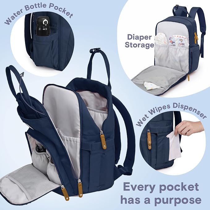 RUVALINO Diaper Bag Backpack, Large Capacity, Waterproof, Peacock Blue - Image 3