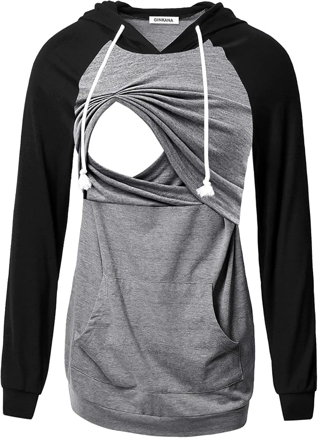 GINKANA Women's Nursing Hoodie Sweatshirt Long Sleeves Breastfeeding Maternity by GINKANA