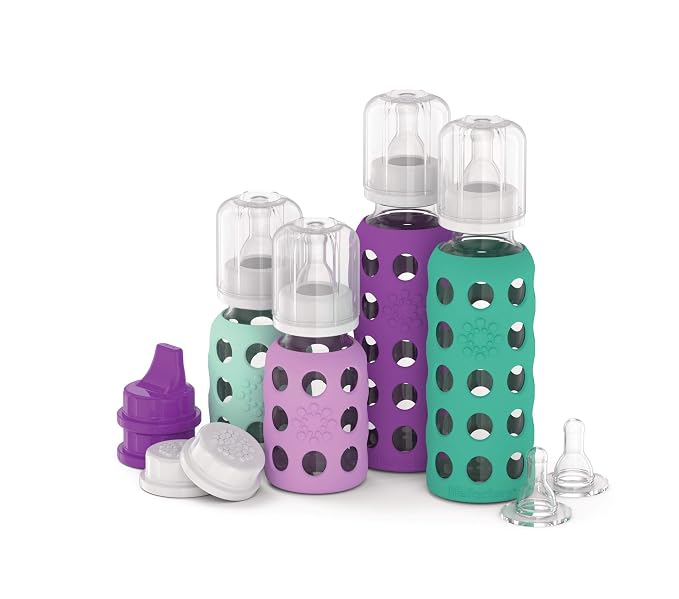 Lifefactory Baby Bottle Starter Set 10-Piece | 4 oz Mint & Lavender, 9 oz Kale by Lifefactory