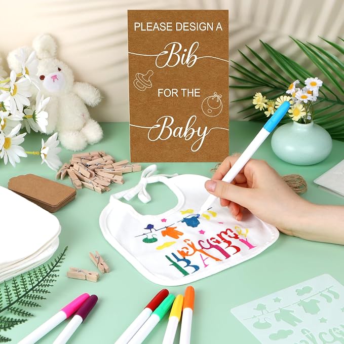 Baby Shower Game Sign Blank Bib DIY Set Newborn Essentials Stuff - Image 2