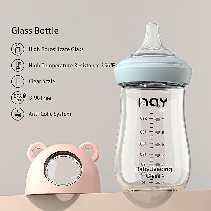 Natural Glass Baby Bottle for Breastfeeding Babies, 8oz Anti-Colic Baby Bottle - Image 7