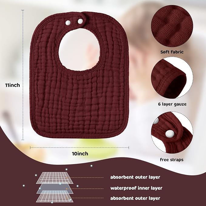 Tallew 8 Pack Muslin Burp Cloths and Baby Bibs - Image 2