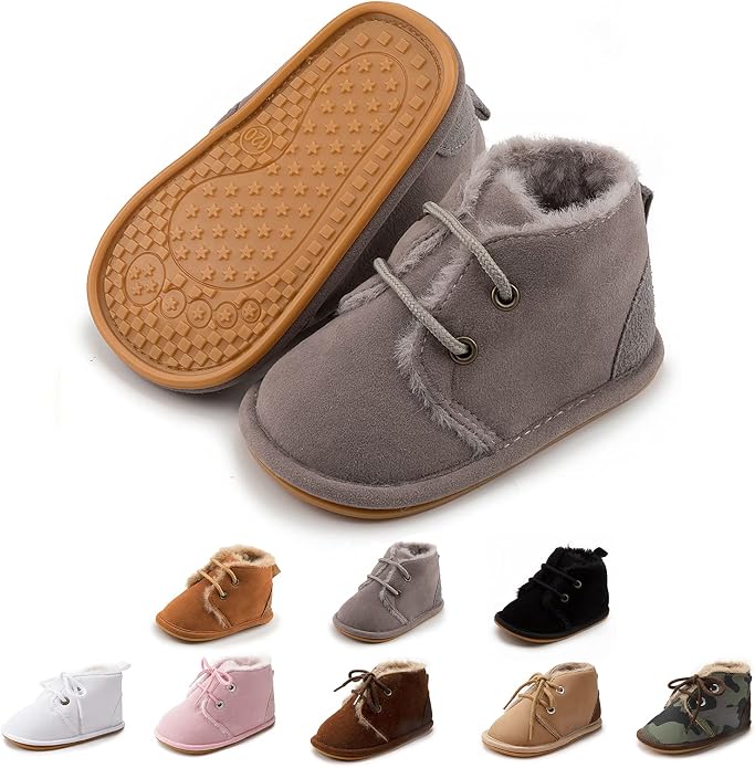Baby Unisex Warm Snow Boots Newborn Leather Fur Lace Up Ankle Anti-Slip Rubber by ZoolarForBaby