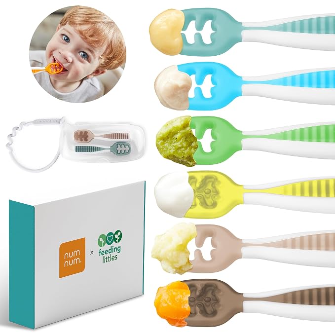 NumNum Baby Spoons Set, Feeding Littles x Silicone Pre-Spoon GOOtensils by NumNum