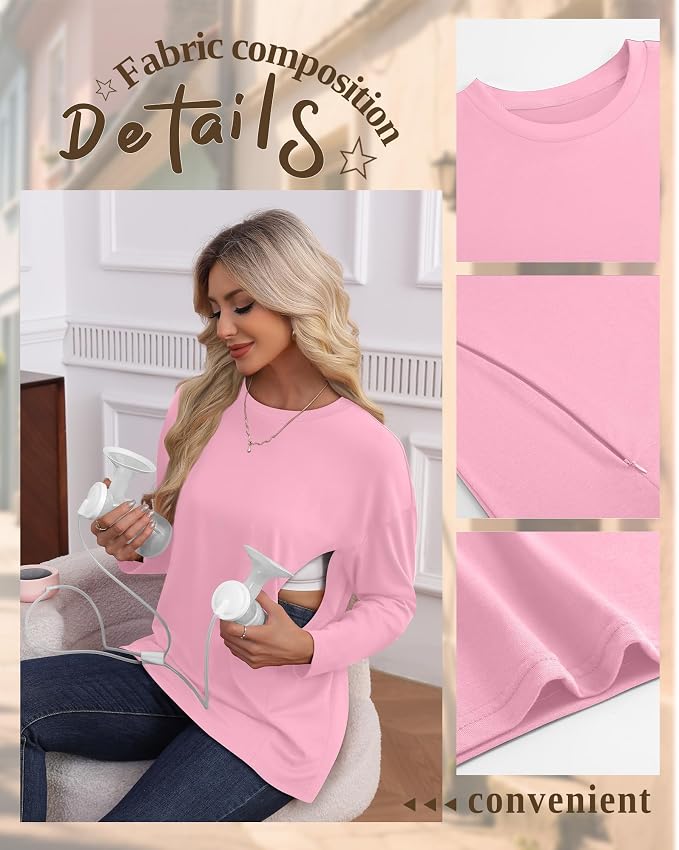 3 Pack Women's Nursing Breastfeeding Tops, Long Sleeve Maternity Shirts - Image 4