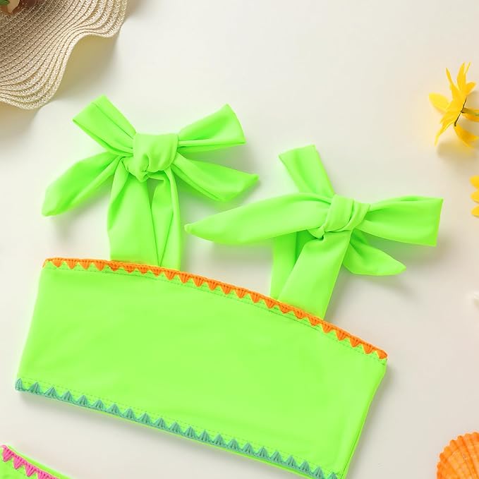 YOUNGER TREE Toddler Girls Two Pieces Swimsuit Color Block Stripe Swimwear - Image 4