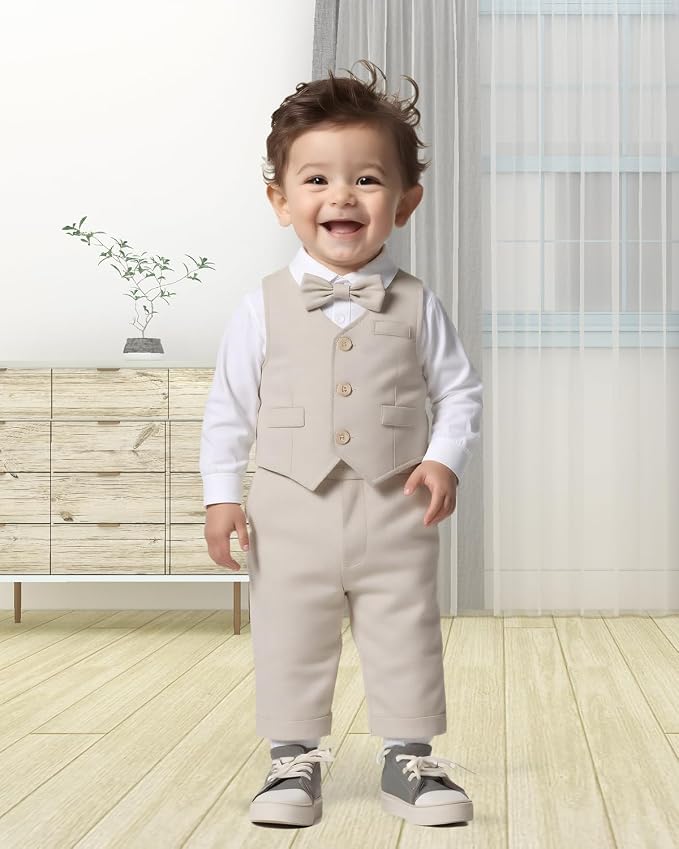 Baby Boy Clothes Suits Infant Gentleman Wedding Outfit Formal Dress Shirt Vest - Image 4