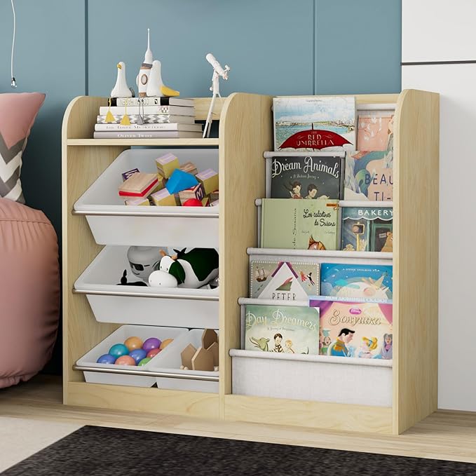 Natural Kids Wood Bookshelf Toy Storage Box Organizer Shelf W/4 Removable by HedoAjim