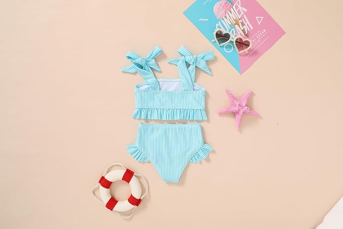 YOUNGER TREE Toddler Girls Two Pieces Swimsuit Color Block Stripe Swimwear - Image 2