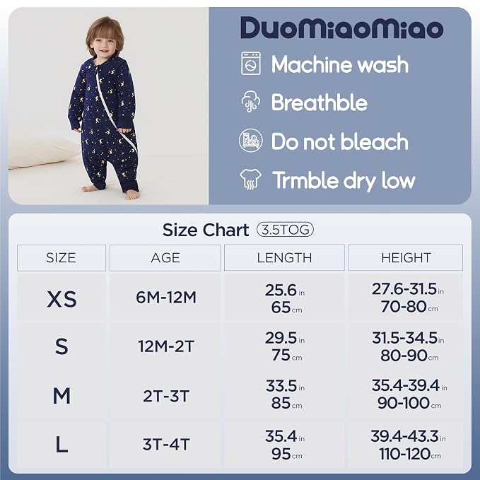 Duomiaomiao 3.5 TOG Toddler Sleep Sack 12-24 Months 100% Cotton Winter Side - Image 6