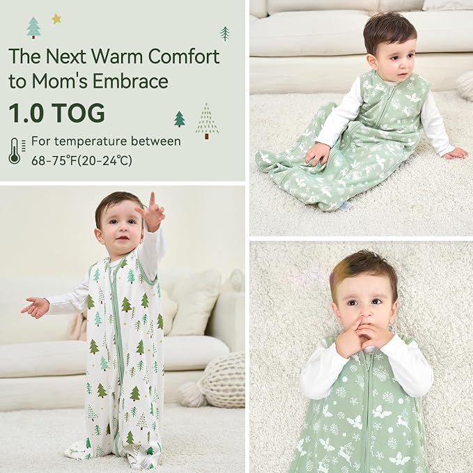 Baby Sleep Sack 0-6 Months 1.0 Tog Baby Wearable Blanket 100% Cotton Sleeping - Image 6