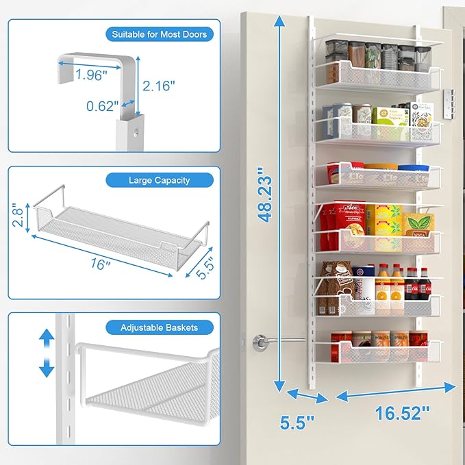 Over the Door Pantry Organizer, 6-Tier Over the Door Organizer - Image 2