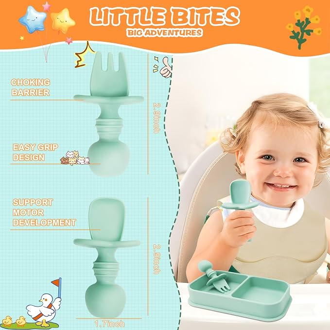 Travel Silicone Baby Feeding Set, 6 In 1 Portable Plates Spill Proof - Image 4