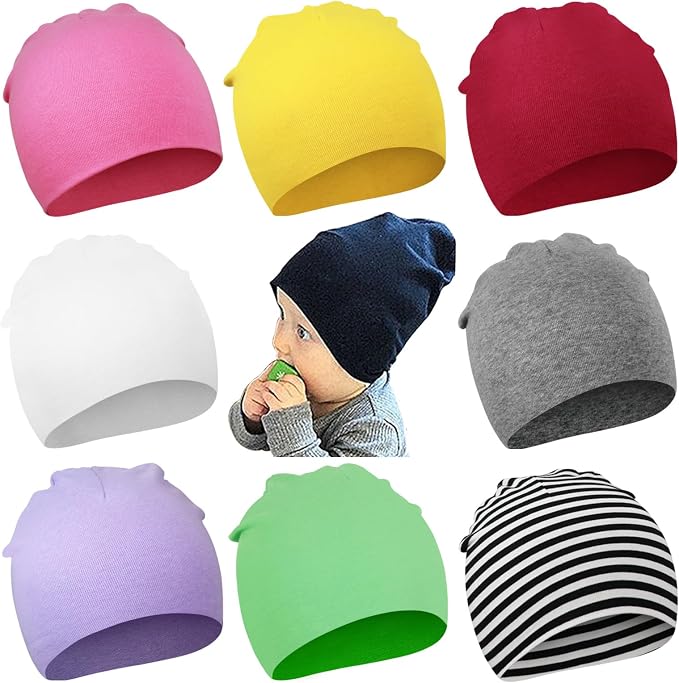 DRESHOW BQUBO 8 Pack Unisex Baby Beanie Hat Infant Toddler Kid Hats Baby Soft by DRESHOW
