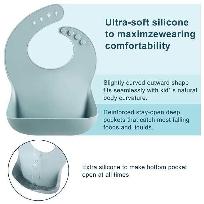 PandaEar Set of 3 Silicone Baby Bibs Waterproof, 10-72 Months - Image 2