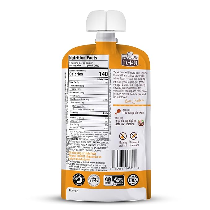 Li’l Hala Chicken Pad Thai Baby Food Pouches – Free-Range Chicken & Organic - Image 2