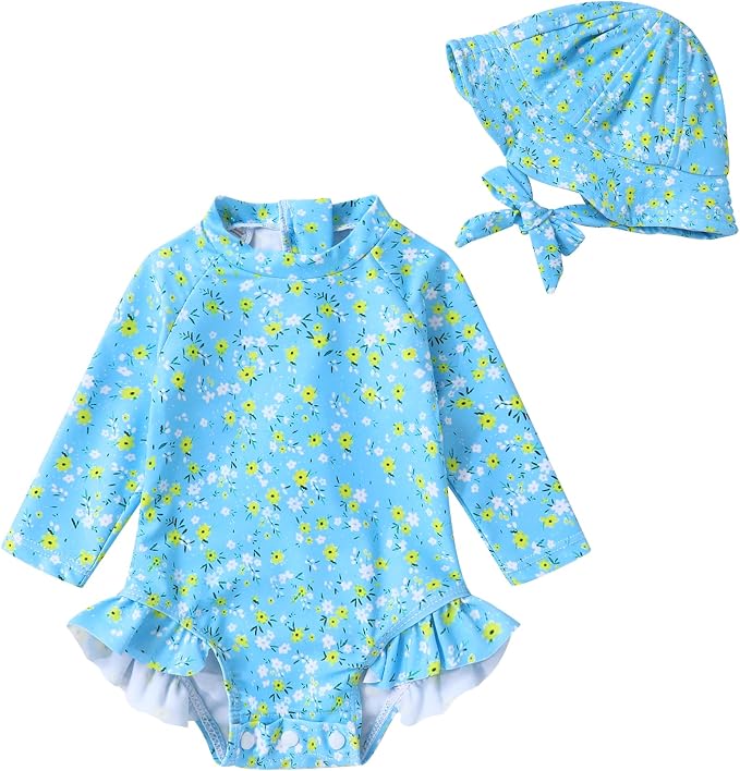 Infant Baby Girl Swimsuit One-Piece Long Sleeve Rash Guard by YOUNGERTREE