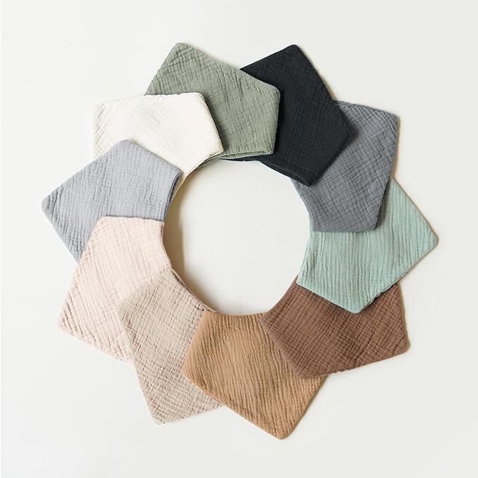 Konssy Muslin Baby Bibs 10 Pack Baby Bandana Drool Bibs 100% Cotton - Image 7