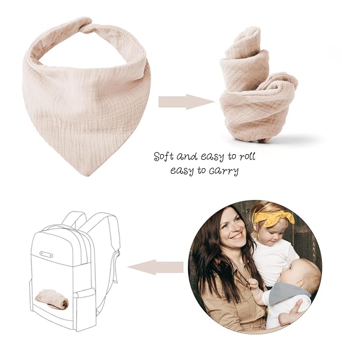 Konssy Muslin Baby Bibs 10 Pack Baby Bandana Drool Bibs 100% Cotton - Image 7