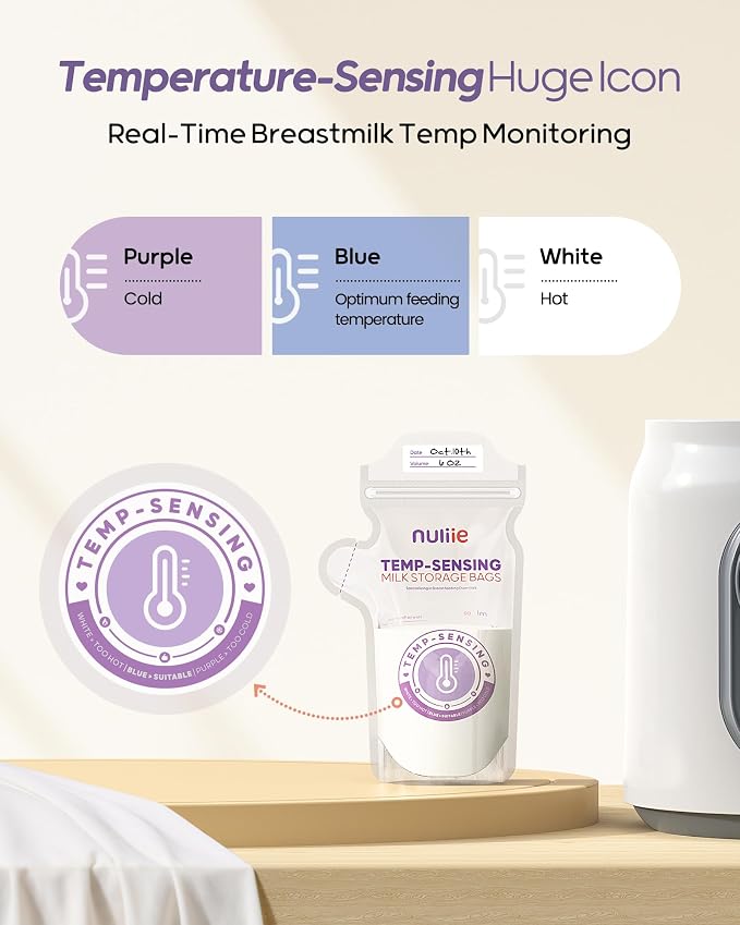 Nuliie 150pcs Temp-Sensing Breastmilk Storage Bag, Huge Temp-Sensing Icon & - Image 3
