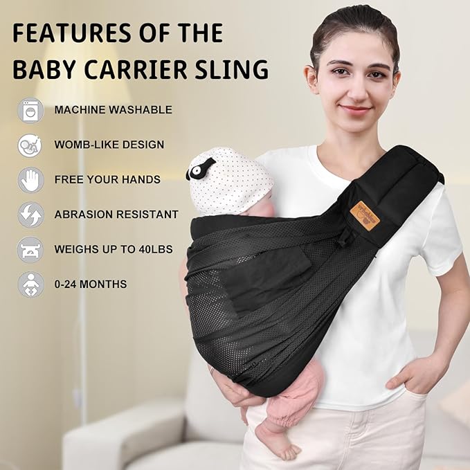 Baby Sling Carrier Newborn, Adjustable Easy Wearing Baby Nursing Warp Sling - Image 2