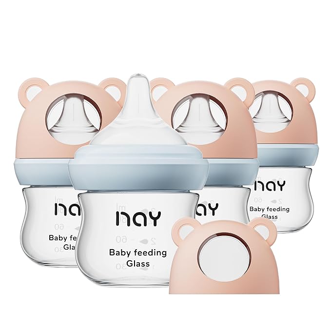 Natural Glass Baby Bottle for Breastfeeding Babies, 3oz Newborn Anti-Colic Baby by yanyoyo